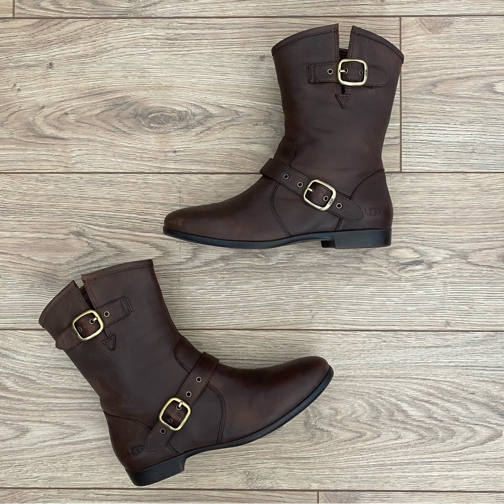 UGG Frances  Brown Leather Shearling Lined Boots 1005672